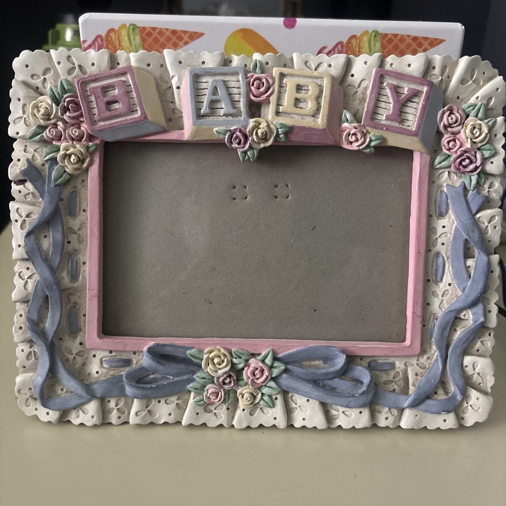 Vintage 1991 Figi Graphics Pastel "BABY" Resin Picture Frame - 3D Floral